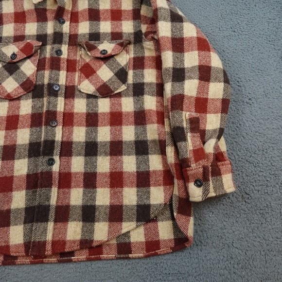Vintage LL Bean Script Shirt Mens Large Multicolor Plaid Wool Flannel Button Up - Picture 2 of 12